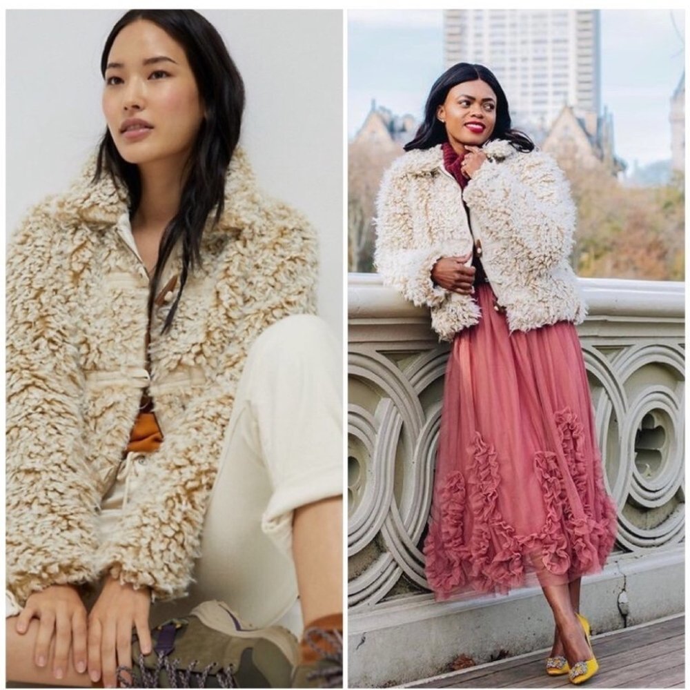 ANTHROPOLOGIE BRENNA FAUX FUR Teddy COAT JACKET Toggle XS